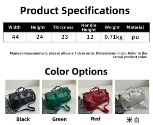 Detailed size chart and multi-color view of large capacity waterproof travel duffel bag