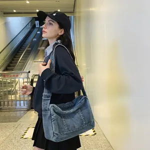 Sac Fourre-tout En Denim Pour Femmes Grande Capacité Sac À Bandoulière Rétro Sac D'école Décontracté