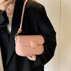 Pink lychee texture crossbody square bag with gold hardware and magnetic buckle for women