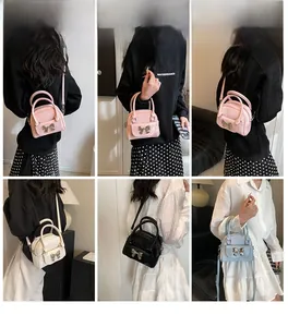 Collage of model showcasing versatile styling options for the quilted bucket bag