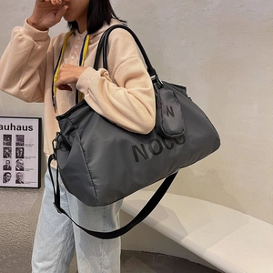 Large capacity gray nylon travel bag with crossbody strap and small coin purse set