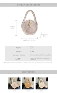 Detailed view of handmade woven cotton linen round handbags in three natural colors
