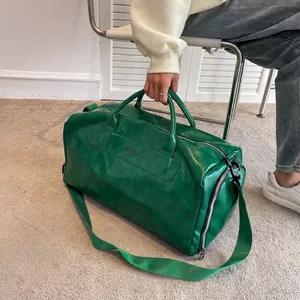 Large Capacity PU Leather Duffel Bag Glossy Wrinkled Texture Waterproof Travel Weekend Gym Sports Luggage Bag