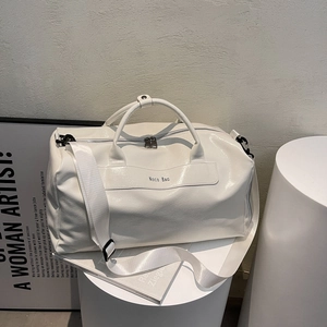 Large capacity white PU travel bag with dry and wet separation and adjustable shoulder strap