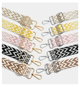 Detailed view of adjustable wide shoulder straps with various geometric embroidery patterns