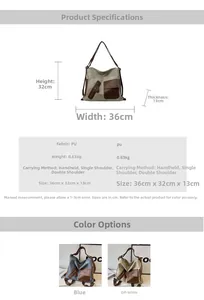 Detailed size chart for retro tote bag measuring 36x32x13cm with multiple carrying ways