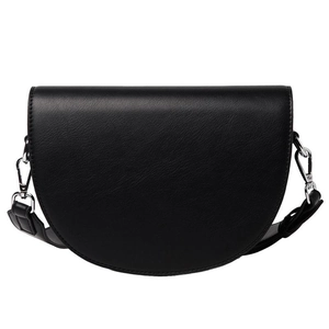 Classic black saddle bag with lychee grain texture and wide shoulder strap for women