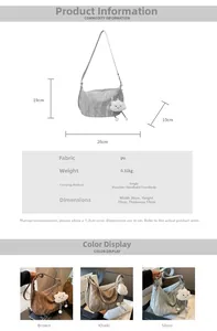 Detailed size specifications and three-color display of large PU hobo bag with cloud pendant