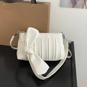 Borsa A Spalla In Pelle PU Plissettata Con Fiocco Grande Dolce Chic Borsa A Tracolla Borsa Sottoascellare Per Donne