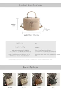 Tableau détaillé des tailles et spécifications du sac seau en cuir PU avec dimensions