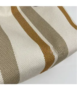 Close-up of the durable striped canvas fabric texture on this large tote bag