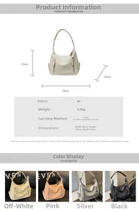 Détails du sac à main en cuir PU grainé avec spécifications de taille et de matériau