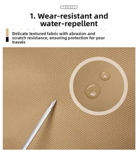 Close-up of khaki waterproof and scratch-resistant fabric with detailed mesh texture