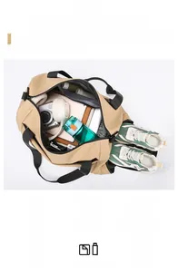 Detailed view of khaki travel bag with waterproof nylon fabric and large capacity storage