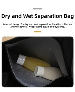 Detail view of dry and wet separation compartment for travel bags with waterproof storage