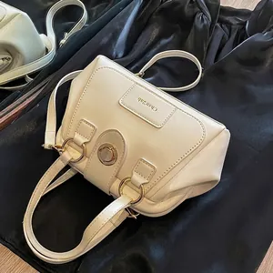Retro Doctor Bag Women PU Leather Handbag With Golden Round Handle Vintage Boston Crossbody Shoulder Bag