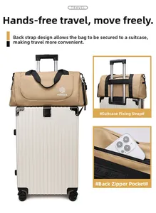 Travel bag back detail showing luggage trolley sleeve and secure rear zipper pocket