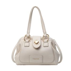 Large capacity cream Boston bag with gold hardware and top handle for women
