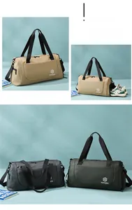 Macro shot of large travel bag with independent shoe compartment and waterproof fabric