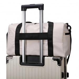 Waterproof oxford travel bag with luggage strap and detachable shoulder strap in beige