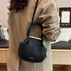 Women Retro Doctor Handbag PU Leather Vintage Kiss Lock Crossbody Bag Top Handle Elegant Fashion Accessory Casual