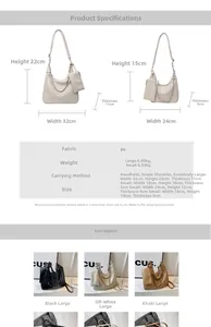 Size chart showing dimensions for large and small PU leather tote bags with pouch