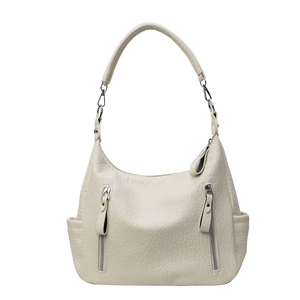 Grand sac fourre-tout vintage blanc crème avec fermetures éclair et cuir texturé