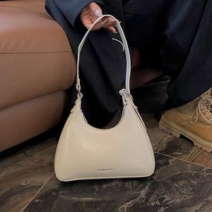 Minimalist cream white underarm bag with sleek PU leather finish and fashion text logo