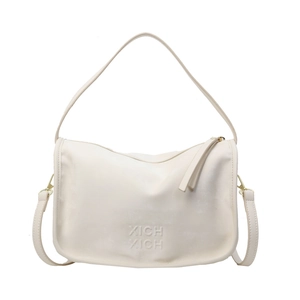 Sac Boston blanc cassé avec texte XICH XICH en relief et longue pampille de fermeture