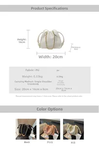 Detailed size specifications for the PU leather drawstring bucket bag with chain strap