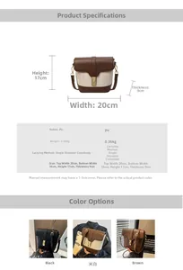 Detailed size chart of the PU leather bucket bag with 20cm width and adjustable strap