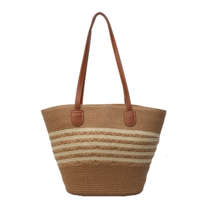 Sac fourre-tout en paille tissée avec poignées en similicuir pour la plage et le quotidien