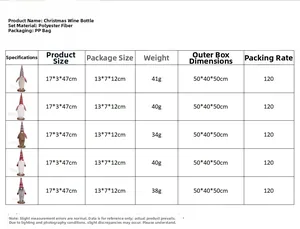Detailed size chart for Christmas gnome wine bottle covers made of polyester fiber