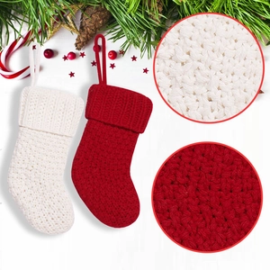 Classic red and off-white knitted Christmas stockings with sturdy hanging loops