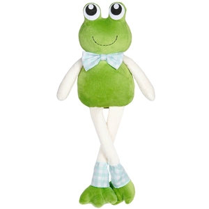 Adorable grenouille en peluche verte aux longues pattes avec un nœud papillon à carreaux