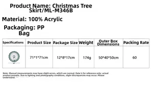 Size chart for 28 inch green acrylic Christmas tree skirt showing technical dimensions