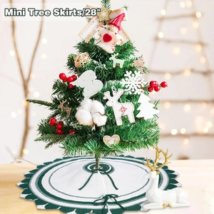 28-inch green and white knitted Christmas tree skirt with festive scallop edge design