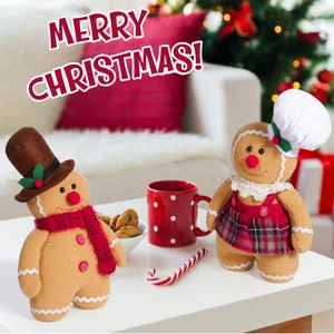 Gingerbread man plush toy set with chef hat and scarf for Christmas home decor