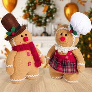 Plush Christmas gingerbread man dolls set with chef hat and scarf for festive party decor