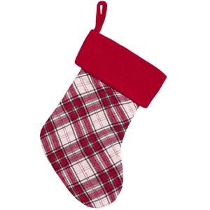 Classic red and black plaid Christmas stocking with soft cuff for holiday tree decoration