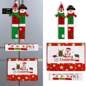 Christmas Fridge Handle Covers Microwave Oven Door Handle Wrap Soft Polyester Fabric Snowman Santa Kitchen Holiday Home Decor