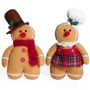 Christmas gingerbread plush dolls set with chef hats and festive outfits on white background