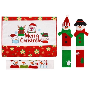 4pcs Christmas refrigerator handle covers and table mat with Santa and reindeer motifs