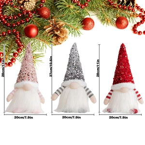 Three Christmas gnomes with sequined hats and white beards for holiday decor, 28cm tall