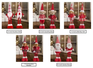 Five 15-inch Christmas plush dolls including gnomes and reindeer in festive holiday decor