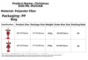 Size chart showing height and weight for standing Christmas reindeer doll decorations