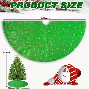 Detailreiche 48 Zoll grüne Weihnachtsbaumdecke mit roten Wirbelmustern und Größentabelle