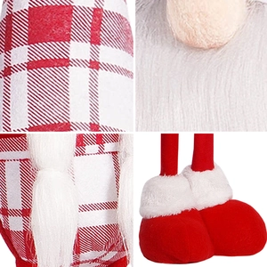 Standing Christmas gnome plush toy with red plaid hat and white faux fur beard