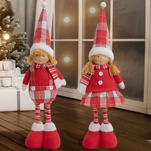 Christmas Plaid Elf Doll Knitted Fabric Figurine Holiday Desktop Decoration Party Ornament Boy Girl Design
