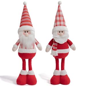 Standing Christmas plush dolls in classic red and white hats with long knitted beards